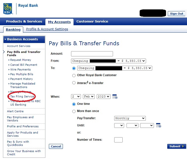 Picture - selecting Tax Filing Service