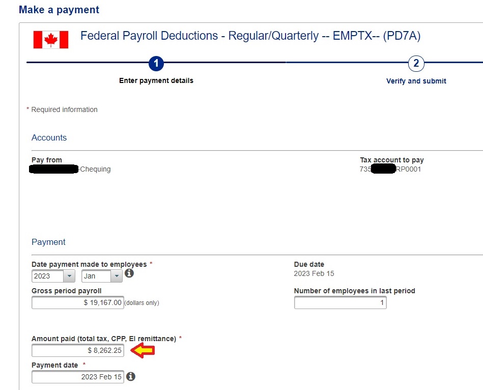 Picture - enter amount to remit and payment date